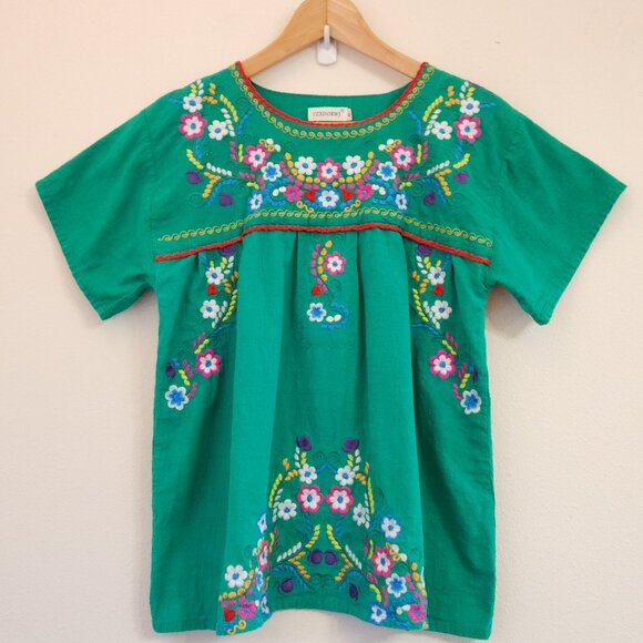 YZXDORWJ Peasant Top XL Embroidered Floral Boho Artsy Mexican Artsy Cotton - Picture 1 of 16